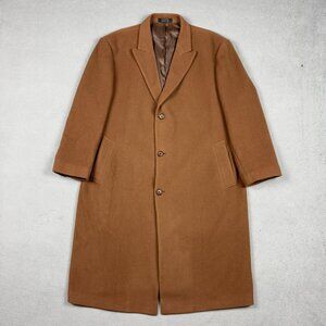 Calvin Klein Mens 46R Brown Wool Blend Overcoat 3 Button